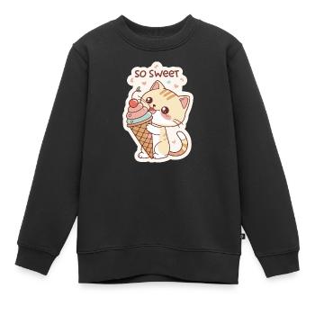 Gourmet-Katze und Pastellkegel - Kinder Premium Organic Sweatshirt - Schwarz - Vorne - AI Model Kid Female (0cm)