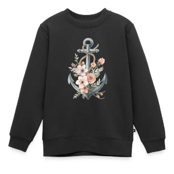 Anker mit Blumenranke - Kinder Premium Organic Sweatshirt - Schwarz - Vorne - AI Model Kid Female (0cm)