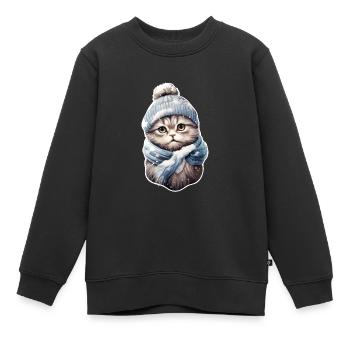 Katze im Winter mit Mütze und Schal 2 - Kinder Premium Organic Sweatshirt - Schwarz - Vorne - AI Model Kid Female (0cm)