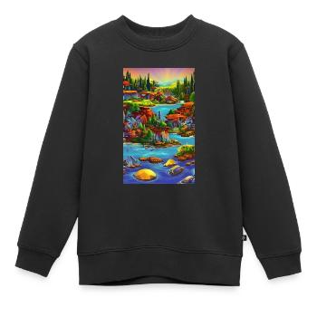 Abstract ai seaside town scene - Kids Premium Organic Sweatshirt - black - Front - AI Model Kid Female (0cm)