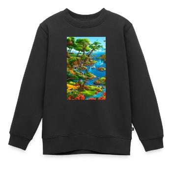 Paysage abstrait de l’eau et des falaises - Sweat Premium enfant bio - noir - Devant - AI Model Kid Female (0cm)