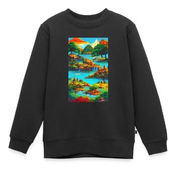 Paysage d’ai exotique et coloré - Sweat Premium enfant bio - noir - Devant - AI Model Kid Female (0cm)