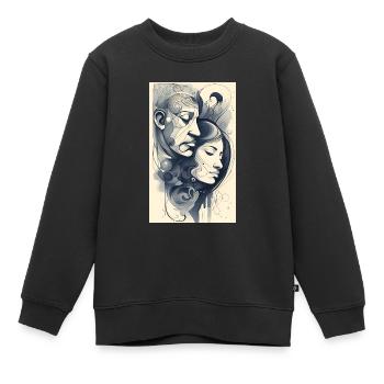 Visages de couple abstraits à l’encre - Sweat Premium enfant bio - noir - Devant - AI Model Kid Female (0cm)