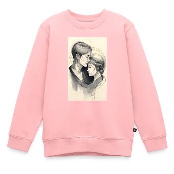 Couple lesbien à encre unifiée - Sweat Premium enfant bio - rose - Devant - AI Model Kid Female (0cm)