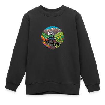 Train de chemin de fer nostalgique coloré avec locomotive à vapeur - Sweat Premium enfant bio - noir - Devant - AI Model Kid Female (0cm)