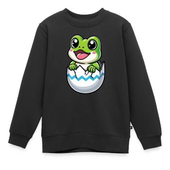 Oeuf de Pâques coloré avec motif de grenouille à éclore - Sweat Premium enfant bio - noir - Devant - AI Model Kid Female (0cm)