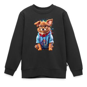 Chien mignon - Sweat Premium enfant bio - noir - Devant - AI Model Kid Female (0cm)