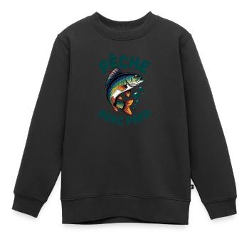Pêcher avec papa. Perche sautante - Sweat Premium enfant bio - noir - Devant - AI Model Kid Female (0cm)