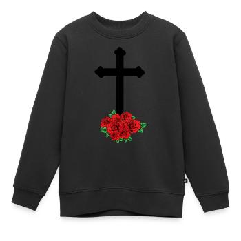 Rosen Trauer Tod Kreuz Beerdigung Jenseits Grab - Kinder Premium Organic Sweatshirt - Schwarz - Vorne - AI Model Kid Female (0cm)