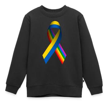 Ukrainische Friedensschleife mit Regenbogenfahne - Kinder Premium Organic Sweatshirt - Schwarz - Vorne - AI Model Kid Female (0cm)
