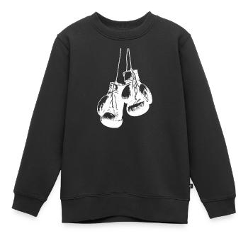 Hängend weisse Boxhandschuhe Design. Logo Design - Kinder Premium Organic Sweatshirt - Schwarz - Vorne - AI Model Kid Female (0cm)