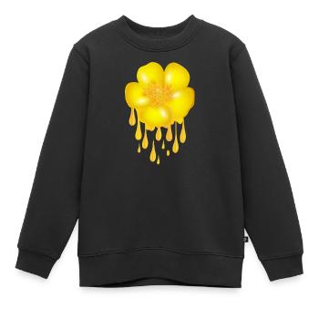 Renoncule jaune vif à effet dégoulinant - Sweat Premium enfant bio - noir - Devant - AI Model Kid Female (0cm)