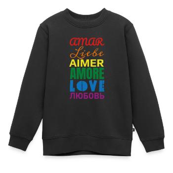 Liebe Regenbogen Sprachen - Kinder Premium Organic Sweatshirt - Schwarz - Vorne - AI Model Kid Female (0cm)
