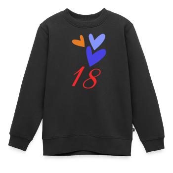18. 18 ANS. 18e ANNIVERSAIRE. ANNIVERSAIRE 18 ANS. - Sweat Premium enfant bio - noir - Devant - AI Model Kid Female (0cm)