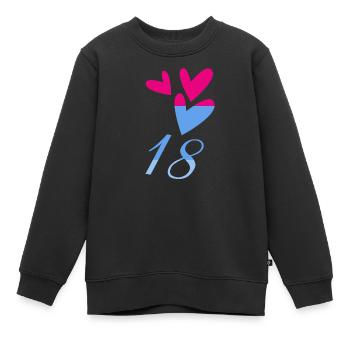 18. 18 ANS. 18e ANNIVERSAIRE. ANNIVERSAIRE 18 ANS. - Sweat Premium enfant bio - noir - Devant - AI Model Kid Female (0cm)