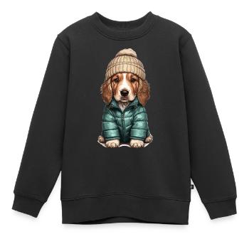Cocker Spaniel chien tenue d’hiver - Sweat Premium enfant bio - noir - Devant - AI Model Kid Female (0cm)