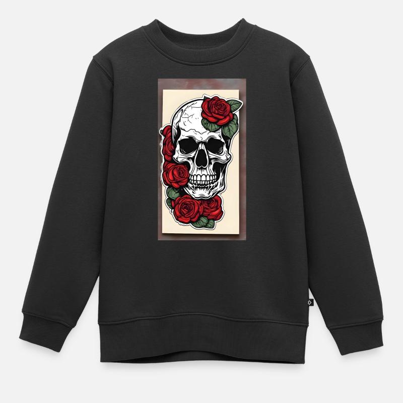 Crâne avec des roses - Sweat Premium enfant bio - noir