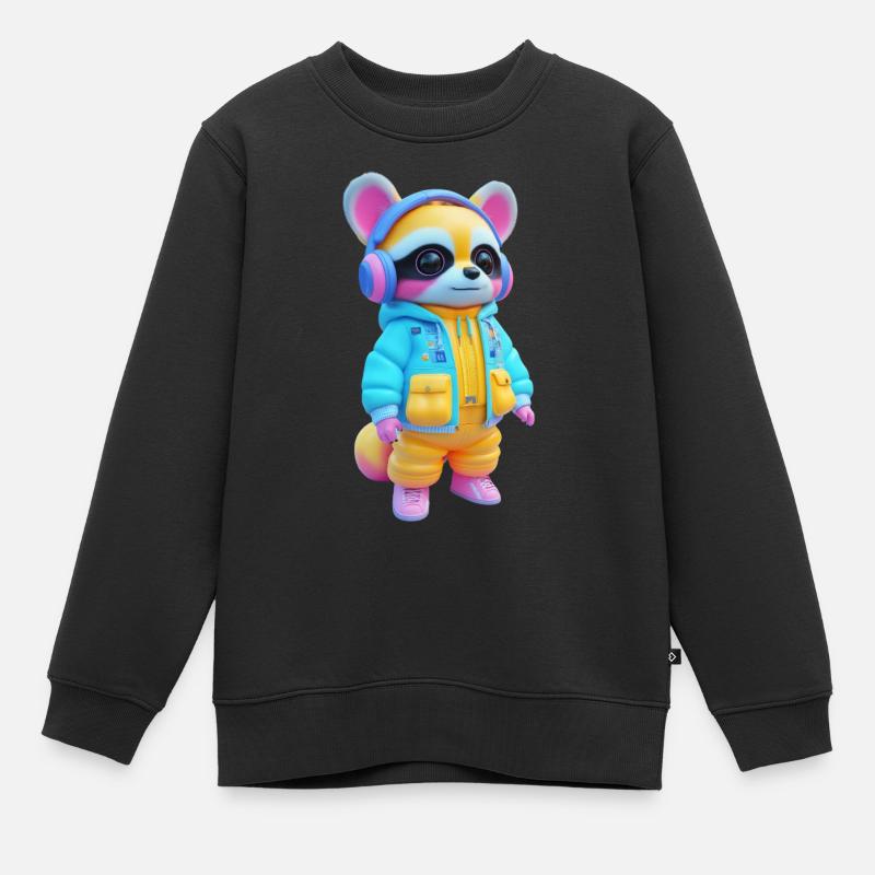 Waschbär mit Kopfhörern - Kinder Premium Organic Sweatshirt - Schwarz