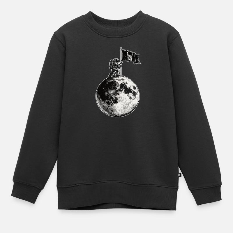 Mond mit Rockflagge - Kinder Premium Organic Sweatshirt - Schwarz