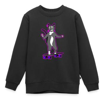 Coole Longboard Katze in pink - Kinder Premium Organic Sweatshirt - Schwarz - Vorne - AI Model Kid Female (0cm)