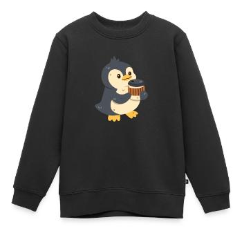 Pingouin au café - Sweat Premium enfant bio - noir - Devant - AI Model Kid Female (0cm)