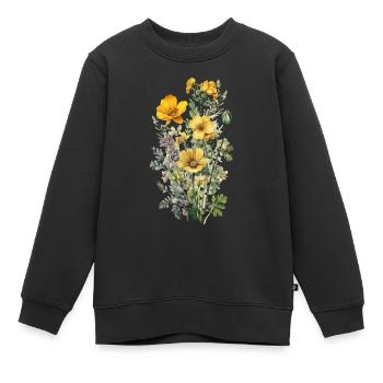 Beau bouquet d’herbier de fleurs bohèmes jaune - Sweat Premium enfant bio - noir - Devant - AI Model Kid Female (0cm)