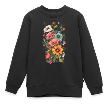 Wunderschönes Boho Blumen Herbarium Bouquet - Kinder Premium Organic Sweatshirt - Schwarz - Vorne - AI Model Kid Female (0cm)