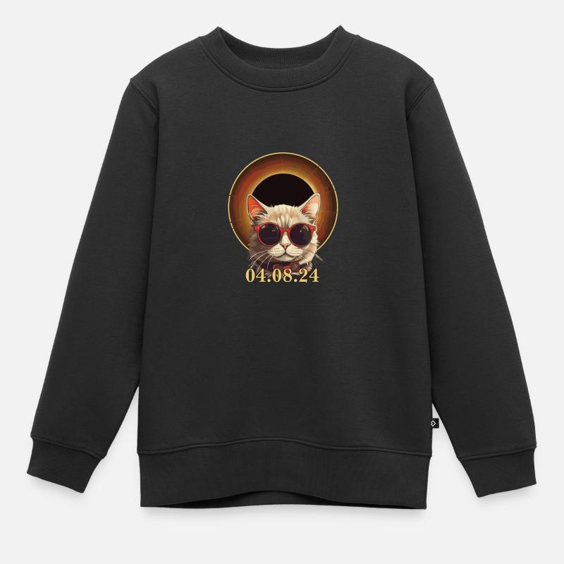 Total Solar Eclipse 2024 Cool Cat Lunar Path Of - Kinder Premium Organic Sweatshirt - Schwarz