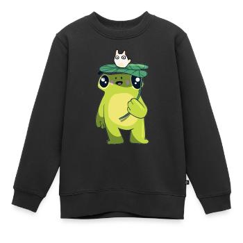 Frosch mit Blatt - Kinder Premium Organic Sweatshirt - Schwarz - Vorne - AI Model Kid Female (0cm)