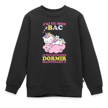 Baccalauréat 2023 Cadeau félicitation BAC Licorne - Sweat Premium enfant bio - noir - Devant - AI Model Kid Female (0cm)