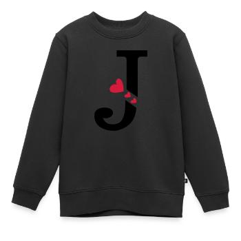 Capital lettre J avec des coeurs - Sweat Premium enfant bio - noir - Devant - AI Model Kid Female (0cm)