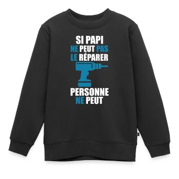 "Papi bricole" - Sweat Premium enfant bio - noir - Devant - AI Model Kid Female (0cm)