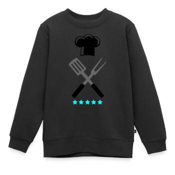 cuisine couverts 5 étoiles - Sweat Premium enfant bio - noir - Devant - AI Model Kid Female (0cm)
