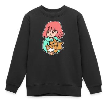 Katze Manga Anime Japanisch Zeichentrick Geek - Kinder Premium Organic Sweatshirt - Schwarz - Vorne - AI Model Kid Female (0cm)
