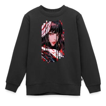 Cyborg Woman blanc kanji - Sweat Premium enfant bio - noir - Devant - AI Model Kid Female (0cm)