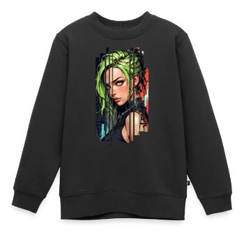 Cyber femme Urban city - Sweat Premium enfant bio - noir - Devant - AI Model Kid Female (0cm)
