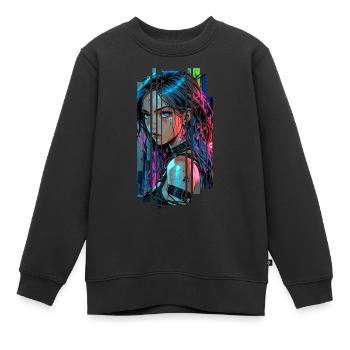 Cyber femme Urban city néon - Sweat Premium enfant bio - noir - Devant - AI Model Kid Female (0cm)