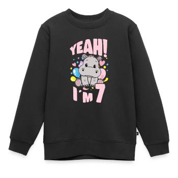 7 ans Bday Party 7ème anniversaire fille hippopotame - Sweat Premium enfant bio - noir - Devant - AI Model Kid Female (0cm)