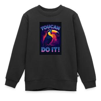 Toucan Do It – Drôle de toucan au look rétro néon - Sweat Premium enfant bio - noir - Devant - AI Model Kid Female (0cm)
