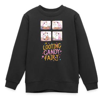 🦄 Licorne mignonne pillage bonbons fée 🍭 - Sweat Premium enfant bio - noir - Devant - AI Model Kid Female (0cm)