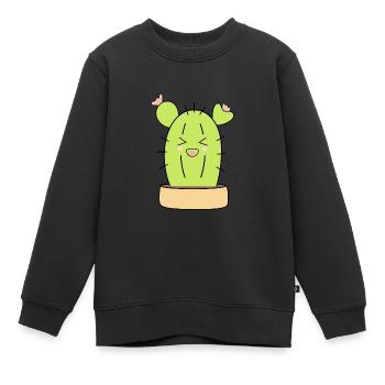 Cactus Kawaii Plante Kawaii Enfants - Sweat Premium enfant bio - noir - Devant - AI Model Kid Female (0cm)