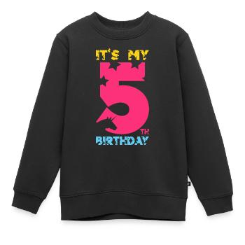 IT'S MY 5TH BIRTHDAY UNICORN 5TH BIRTHDAY - Kids Premium Organic Sweatshirt - black - Front - AI Model Kid Female (0cm)