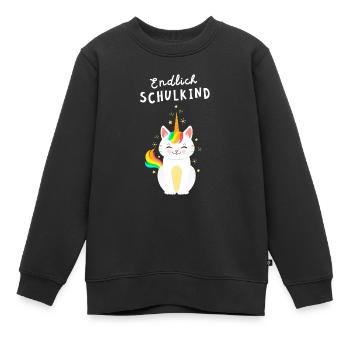 Endlich Schulkind Katze Einhorn Einschulung - Kinder Premium Organic Sweatshirt - Schwarz - Vorne - AI Model Kid Female (0cm)