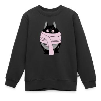 Katze mit Schal - Kinder Premium Organic Sweatshirt - Schwarz - Vorne - AI Model Kid Female (0cm)
