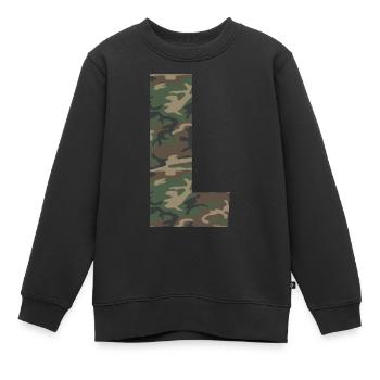 Lettre L dure dans le motif de camouflage! - Sweat Premium enfant bio - noir - Devant - AI Model Kid Female (0cm)