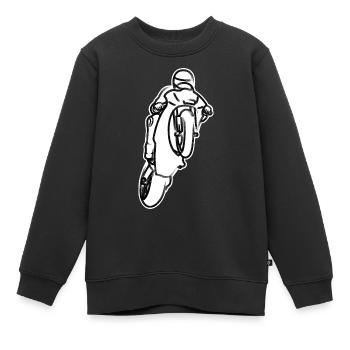 Wheelie extrême avec moto à la course - B/W - Sweat Premium enfant bio - noir - Devant - AI Model Kid Female (0cm)