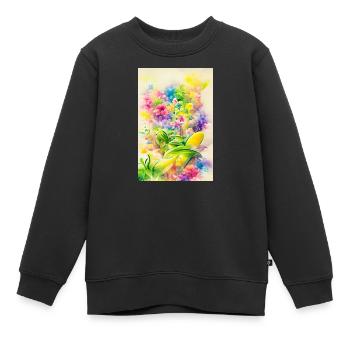Art floral - Sweat Premium enfant bio - noir - Devant - AI Model Kid Female (0cm)