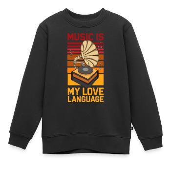 La musique est mon langage d’amour ( Gramophone ) - Sweat Premium enfant bio - noir - Devant - AI Model Kid Female (0cm)