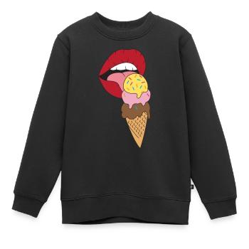 Rote Lippen die Eis schlecken Eiscreme - Kinder Premium Organic Sweatshirt - Schwarz - Vorne - AI Model Kid Female (0cm)