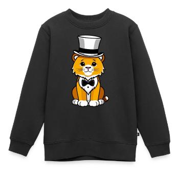 Lion mignon avec un chapeau et nœud papillon - Sweat Premium enfant bio - noir - Devant - AI Model Kid Female (0cm)